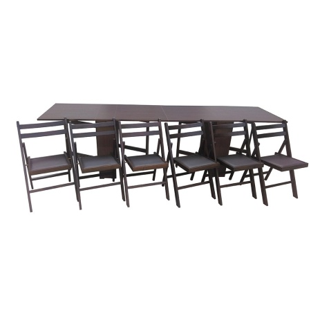 Set masa plianta de 12 persoane cu 6 scaune pliante, wenge