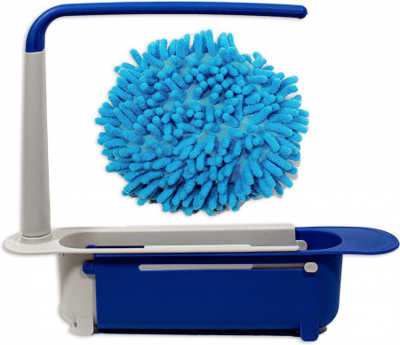 Set organizator extensibil pentru chiuveta cu laveta GEO BULNES GB, plastic/microfibra, alb/albastru, 32-45 x 27 x 6 cm