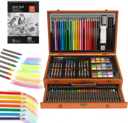 Set pentru desen AGPtEK, 141 piese, lemn, multicolor