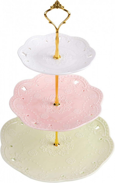 Suport pentru prajituri cu 3 nivele Vivilinen, ceramica, multicolor, 37 x 25,4 cm - Img 1