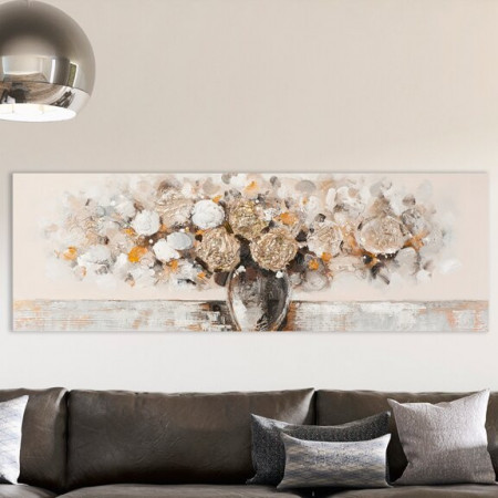 Tablou „Vaza cu flori”, bej, 50 x 150 cm - Img 1