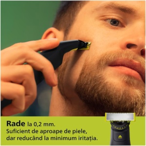 Aparat de ras (0,2mm) si tuns (0,4-10mm) PHILIPS OneBlade Pro QP6542/15, Fata&corp, pieptene cu 14 setari de lungime (0,4-10 mm), 2 accesorii pentru utilizare pe corp, 2 lame 360, 90 min (Li-ion), Resigilat, Grad A - Img 3
