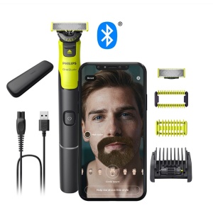 Aparat hibrid de barbierit, tuns barba si parul corporal PHILIPS OneBlade 360 QP4631/65, pieptene reglabil 5 in 1, reincarcabil, conectivitate Bluetooth, umed si uscat, 60 min, toc de transport, lama 360 inlocuibila suplimentara, Resigilat, Grad A - Img 1