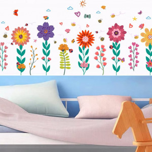Autocolante de perete AnFigure, vinil/hartie, flori, multicolor, 131,7 cm x 57,1 cm