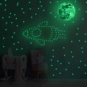 Autocolante luminoase de perete DAXIAO, luna si stele, verde, PVC, 30 x 30 cm / 12,5 x 17,5 cm - Img 4