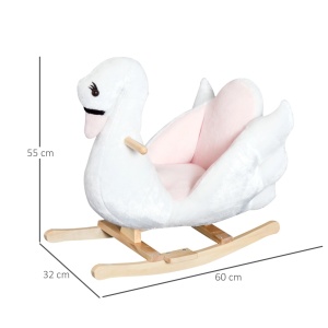 Balansoar pentru copii design Lebada cu muzica, plus/lemn/metal, 60x32x55 cm, inaltime sezut 26cm, capacitate 30kg, varsta 18 luni+, 2 baterii LR44 incluse, roz/alb - Verificat A · Re-Bloom - Img 3