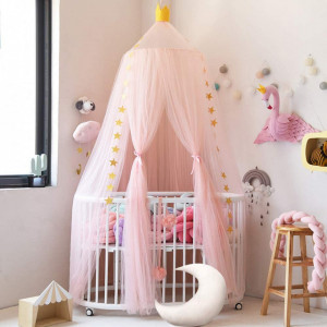 Baldachin pentru patul copiilor Laamei, textil, roz/auriu, 60 x 240 cm - Img 6