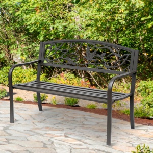 Banca de exterior din otel si fonta cu spatar decorativ, 127x60x85 cm, sezut 120.65x40.64cm/inaltime 40.5cm, spatar 118.74x33cm, cotiere 62cm, capacitate 240kg, maro - Verificat A · Re-Bloom - Img 2