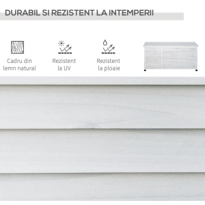 Banca de gradina cu spatiu de depozitare, lemn de brad, 127x56x60 cm, spatiu interior 119x48x49.6 cm, capacitate 170kg, alb - Verificat A · Re-Bloom - Img 4