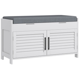 Banca pantofi cu raft reglabil 3 niveluri, MDF/textil in, 90x36x50cm, Alb/Gri - Verificat A · Re-Bloom