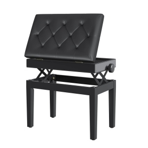Bancuta pentru pian cu compartiment depozitare, lemn masiv/piele PU/spuma, 54.5x33x48-58 cm, inaltime reglabila, compartiment 50x29x4 cm, captuseala 3.5cm, capacitate 200kg, negru - Verificat A · Re-Bloom - Img 4