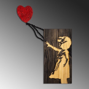 Banksy decor de perete din lemn si metal, 60x83 cm, 3.78 kg, design artistic, nuc/maro/rosu - Verificat A · Re-Bloom - Img 3