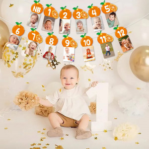 Banner foto cu citrice pentru bebelusi Haooryx, carton, portocaliu, 3 m - Img 4