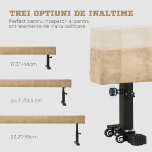 Barna de echilibru reglabila 226x31x59 cm, 3 inaltimi reglabile, acoperire catifea poliester, cadru otel, lemn de fag, 60 kg, maro - Verificat A · Re-Bloom - Img 5
