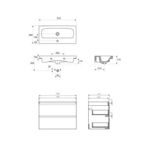 Baza si lavoar CS9741 suspendat, sertare, gri, 80x44.7x62 cm - Img 3