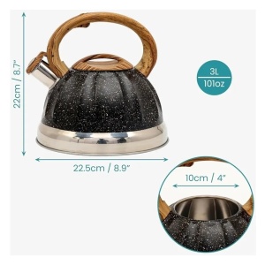 Belle Vous ceainic fluierator aragaz 3L, 22.5x22 cm, otel inoxidabil, maner rezistent caldura, compatibil inductie, negru/argintiu - Verificat A · Re-Bloom - Img 4