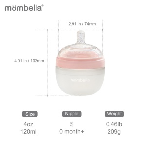 Biberon Anticolici Mombella Breast-Like, 120ml, Tetina S flux lent, 100% Silicon, Old Roze - Img 4