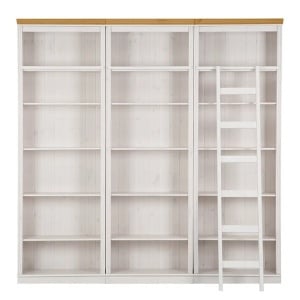 Biblioteca Lillehammer II, lemn masiv de pin, alb/natur, 222 x 223 x 34 cm