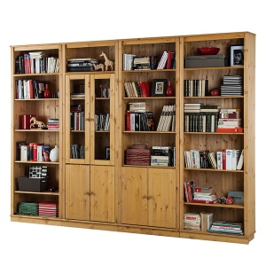 Biblioteca Lillehammer IV, lemn masiv de pin/sticla, natur, 296 x 223 x 34 cm