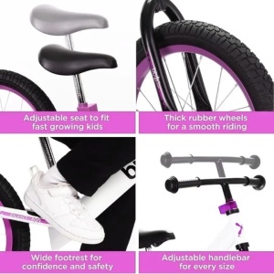 Bixe bicicleta fara pedale, cadru aluminiu, roti 16 inch, anvelope pneumatice, varsta 5-9 ani, alb/mov - Verificat A · Re-Bloom - Img 3