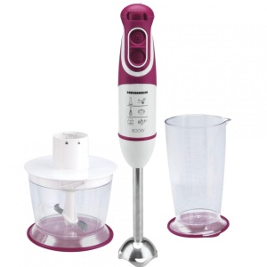 Blender de mana Heinner Charm HB-600BG Putere 600W, 5 viteze, Functie Turbo, Tel, Tocator, Alb/Visiniu