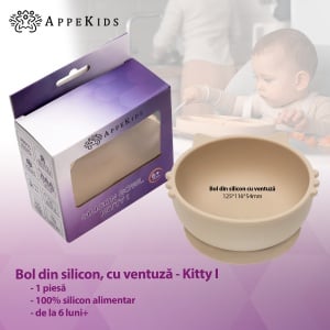 Bol din silicon, AppeKids, Kitty I - Bubble Beige - Img 2