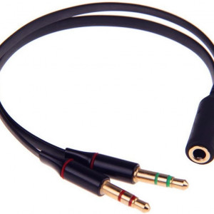 Cablu Audio Smartera Jack 3.5mm tata la 2x 3.5mm mama, aur 24K, negru, 20 cm