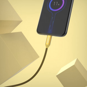 Cablu cu incarcare rapida USB tip C iWotto, portocaliu, nailon, 1 m - Img 2