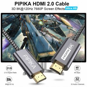 Cablu HDMI 2.1 PIPIKA, nailon, gri/negru, 2 m, 8K - Img 3