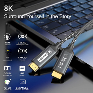Cablu HDMI 8.60 de 2K Pipika, plat, negru/gri, nailon, 1 m - Img 3
