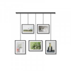 Cadru colaj foto cu cinci rame Umbra, otel/sticla, negru, 70 x 79 cm 
