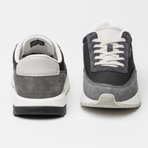 CALVIN KLEIN, Pantofi sport din piele cu garnituri de piele intoarsa, Negru, Alb optic, Gri inchis, 37.5, Resigilat, Grad A - Img 4