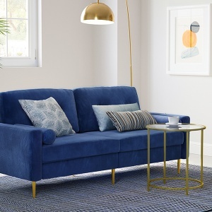 Canapea Vasagle, 3 locuri, catifea/lemn/metal, albastru inchis/auriu, 78 x 88 x 183 cm - Img 3