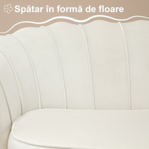 Canapea vintage 2 locuri Re-Bloom, catifea poliester/spuma cauciuc/metal, 130x77x77 cm, sezut 104x56 cm, 150 kg, crem/auriu - Verificat A · Re-Bloom - Img 3