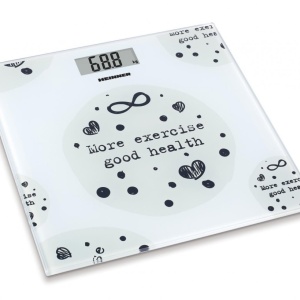 Cantar de baie Heinner HBS-150MSJ, 150kg, sticla securizata 6mm, display LCD, Alb