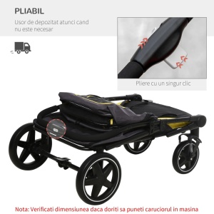 Carucior pentru animale de companie Re-Bloom, otel/material Oxford, gri inchis/galben/negru, 112 x 65 x 100 cm, Resigilat, Grad A - Img 2