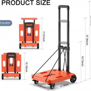 Carucior pliabil pentru bagaje SPACEKEEPER, portocaliu/negru, plastic/metal, 85 x 38,5 x 32,5 cm - Img 7