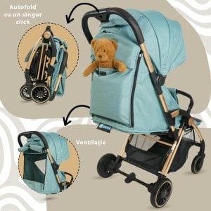 Carucior Sport AppeKids â€“ Upp â€“ Ultracompact, Pliere automata, De la nastere la 22kg - River Green - Img 4