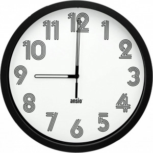 Ceas de perete ANSIO, rotund, analogic, negru/alb, plastic, 25,4 x 4 cm - Img 1