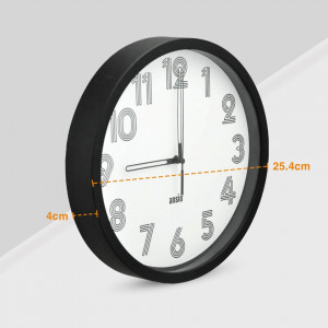 Ceas de perete ANSIO, rotund, analogic, negru/alb, plastic, 25,4 x 4 cm