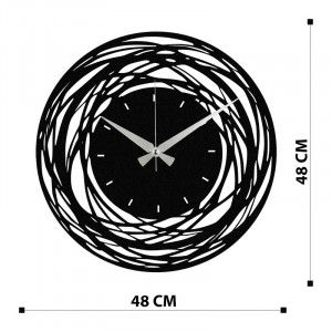 Ceas de perete Sartain, metal, negru, 48 x 48 x 1,2 cm