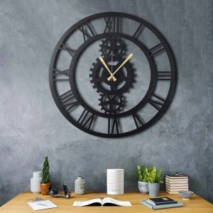Ceas decorativ de perete din metal 100%, 70x70 cm, grosime 2mm, design modern, negru - Verificat A · Re-Bloom - Img 2
