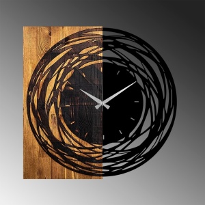 Ceas decorativ de perete Re-Bloom, lemn/metal, maro/negru, 58 x 58 x 3 cm - Img 4