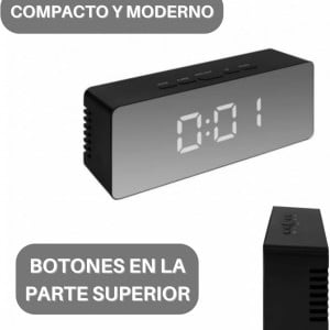 Ceas digital cu alarma Zamnes, USB, desing oglinda, negru, 14 x 6 x 3.5 cm