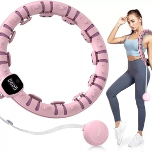 Cerc inteligent Bubbacare Hula Hoop,16 sectiuni detasabile, afisaj digital, roz, 121 cm