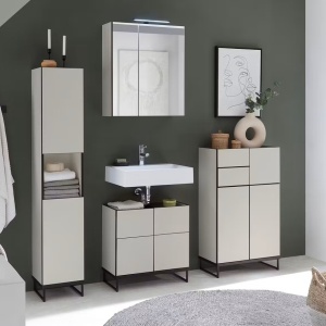 Cleek dulap baie oglinda LED, 60x70x23 cm, 2 usi, 2 rafturi, PAL acoperit, iluminat integrat, casmir - Verificat A · Re-Bloom - Img 2