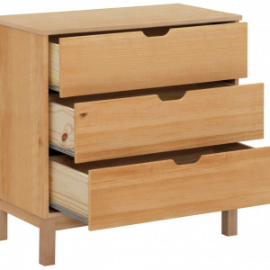 Comoda Post, 3 sertare, lemn masiv de pin, maro, 76 x 39 x 75 cm - Img 4