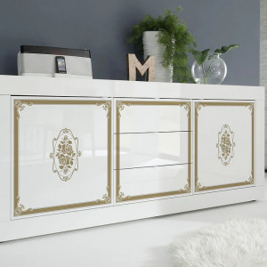 Comoda Sheyla Sideboard LC, MDF, alb/auriu, 210 x 86 x 43 cm 