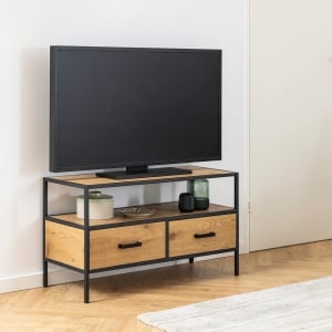 Comoda TV Coogee II, MDF/metal, natur/negru, 90 x 50 x 35 cm