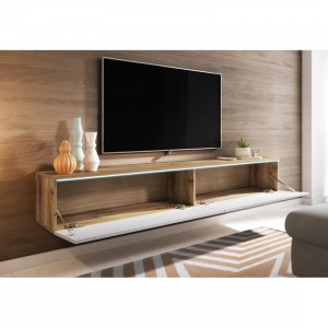 Comoda TV Doyal, PAL laminat, alb/maro, 30 x 180 x 33 cm